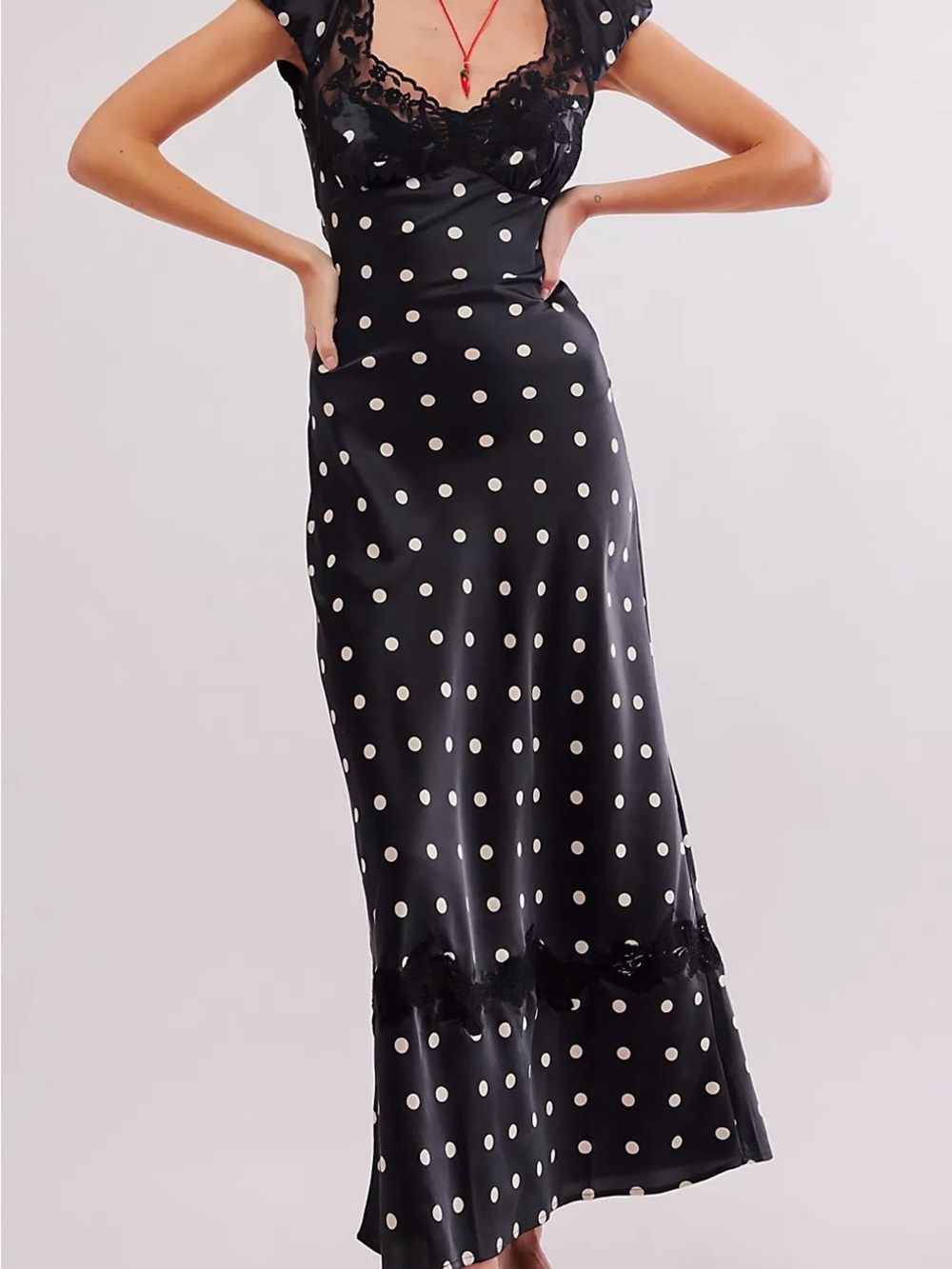 Free People Black Maxi Dress with White Polka Dots